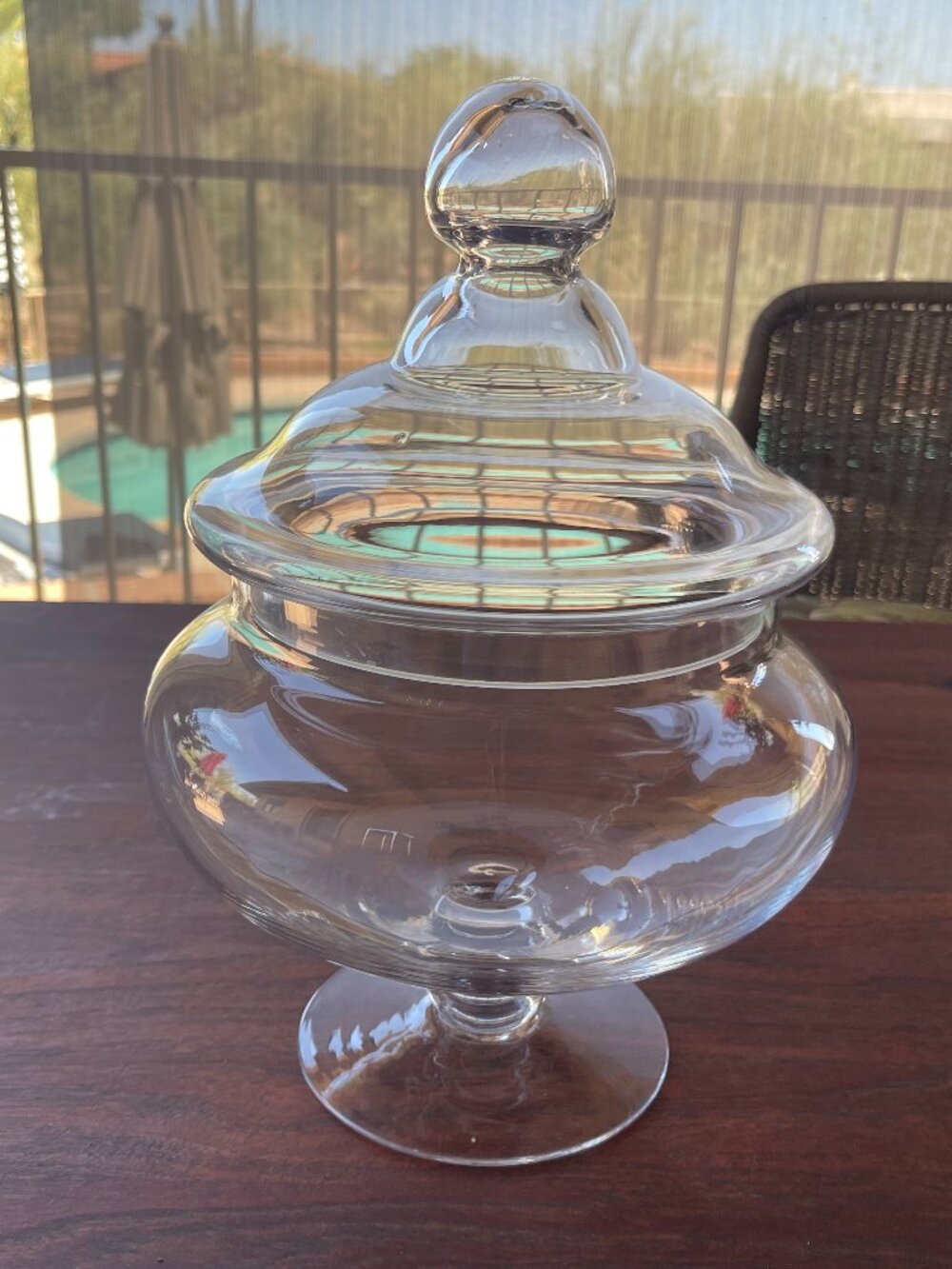 Mid Century  Large Clear Glass Apothecary Jar with Lid - 14"H 10"D
